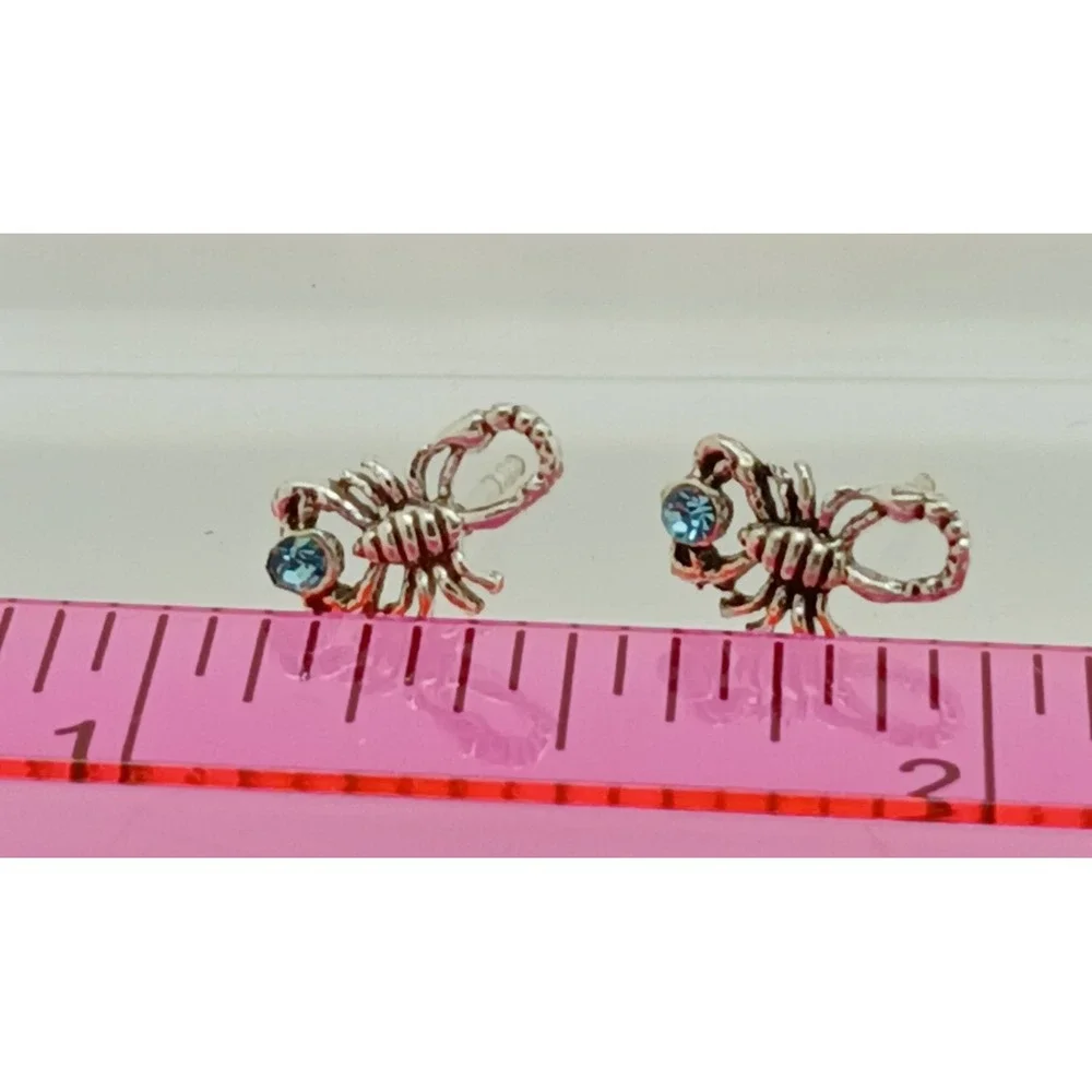 Scorpion Stud Earrings 925 Sterling Silver Blue Crystal‎ Scorpio Zodiac Jewelry